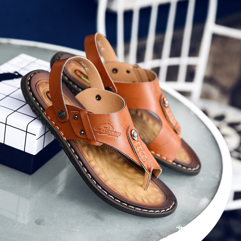 Sandália Masculina de Couro Genuíno