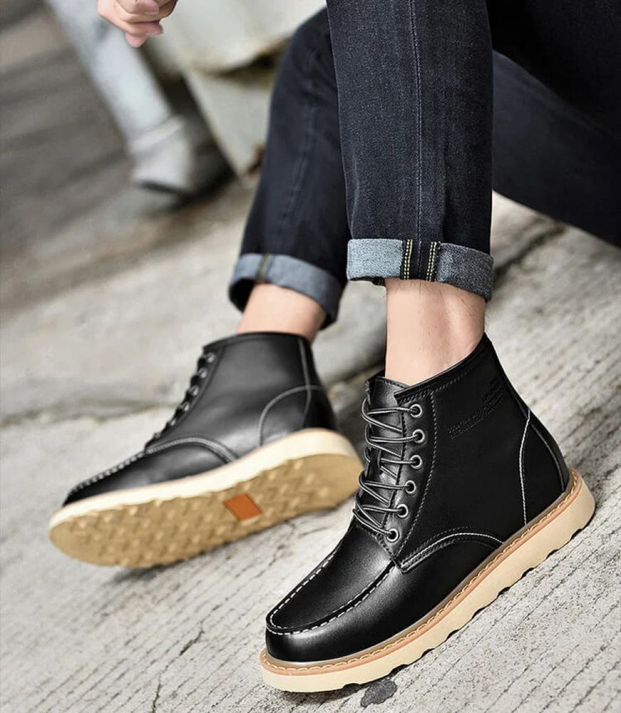 Botas Lossac Casual Couro Aumenta Altura 10 cm - Preta