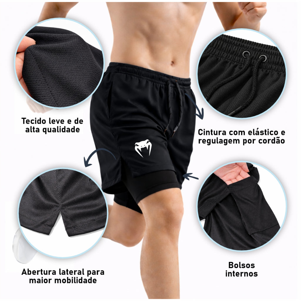 Bermuda Compressão 2em1 VENUM PRO FIT Masculina DryFit