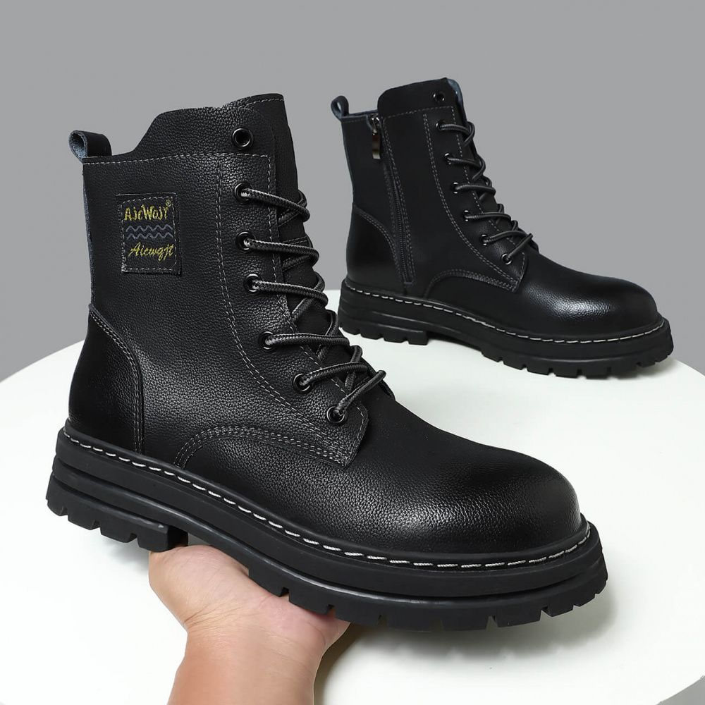 Lossac Ank Bota Couro Masculina Aumenta Altura 7 cm - Preta